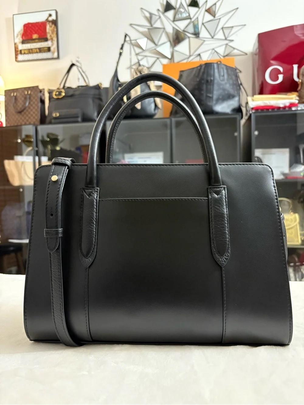 RADLEY LONDON Black Leather Structured Top-Handle Satchel